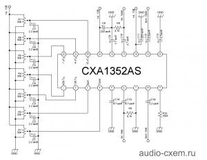 Схема регулятора громкости, тембра, баланса на CXA1352AS