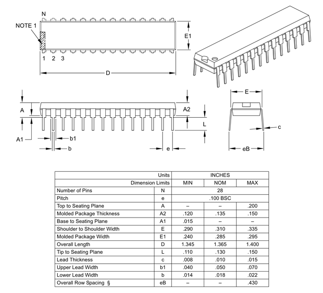 PIC18F2550 Microcontroller Dimensions