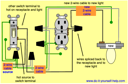 diagram for adding a light to a switched outlet
