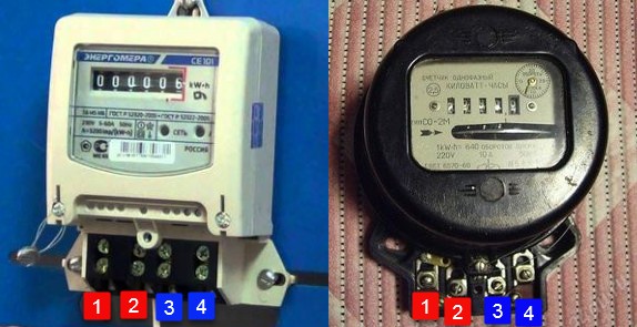 клеммы подключения однофазного электросчетчика индукционного
