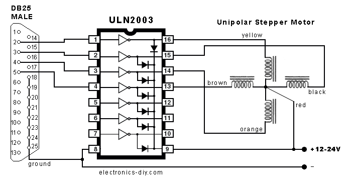 Stepper Motor Controller with Parallel Port Schematic