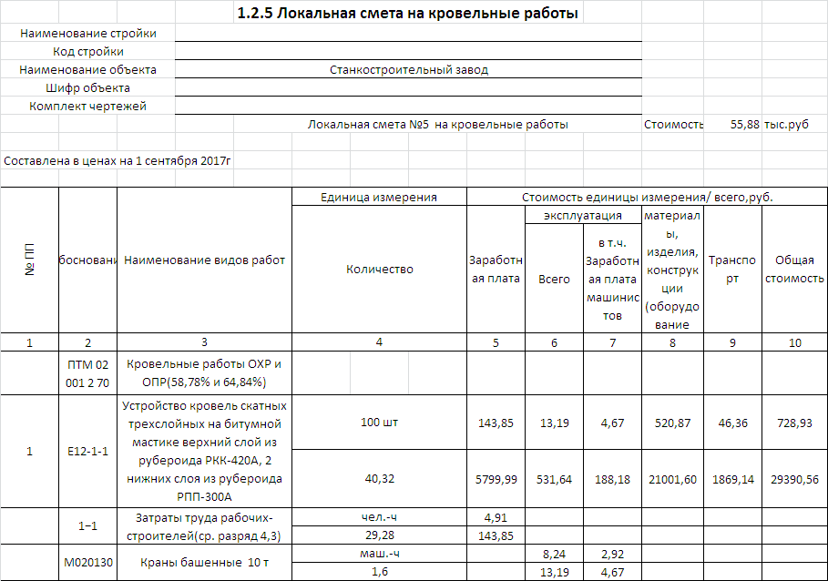 Смета на стройматериалы образец