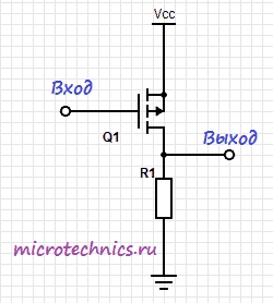 Инвертор на p-канальном транзисторе.