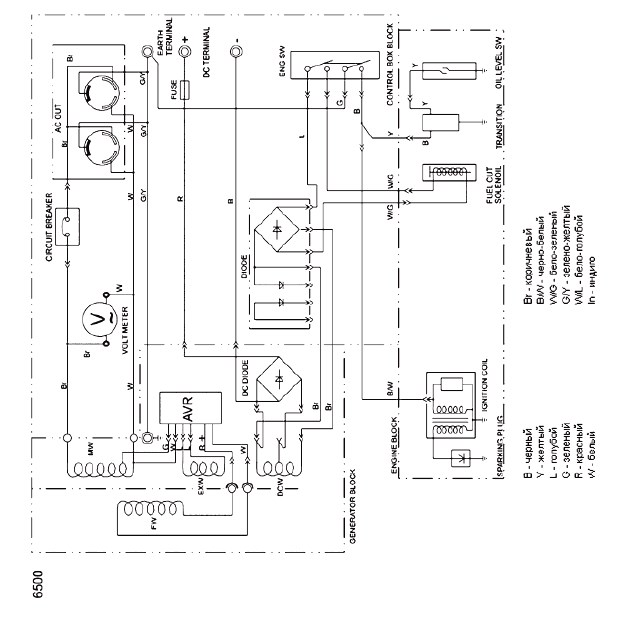 Схема электрических соединений в генераторе (модели WPG 6500E2)