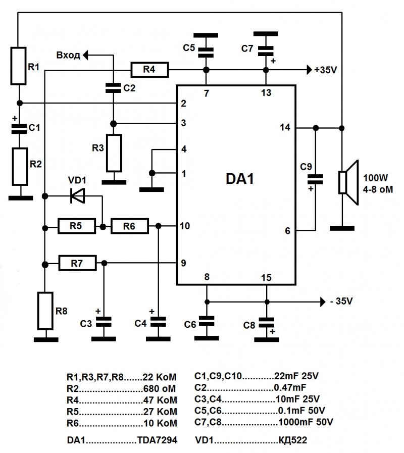 Π‘Ρ
Π΅ΠΌΠ° ΡΡΠΈΠ»ΠΈΡΠ΅Π»Ρ Π½Π° TDA7294