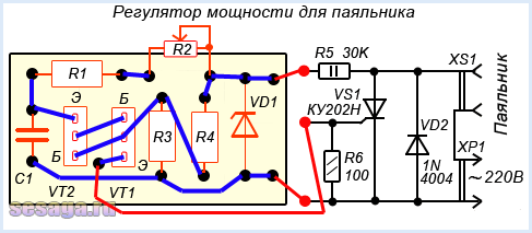Монтажная схема регулятора мощности для паяльника