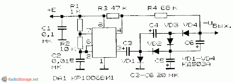 принципиальная схема преобразователя-инвертора на микросхеме КР1006ВИ1