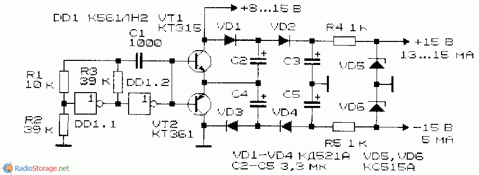 принципиальная схема конденсаторного преобразователя напряжения
