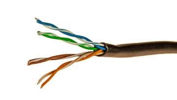 Ethernet cable (Cat 5e) showing the internal twisted pair wires
